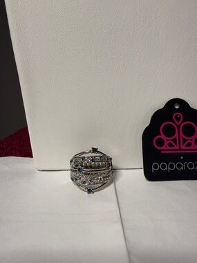 paparazzi Silver Tone Ring with Blue Crystal Accents